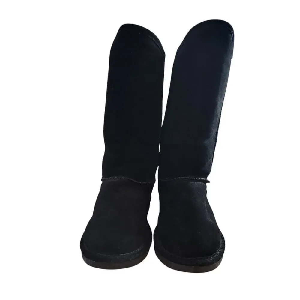 Bearpaw Emily Black Sherpa Wool Line Suede Lace-Up Boots Size 10